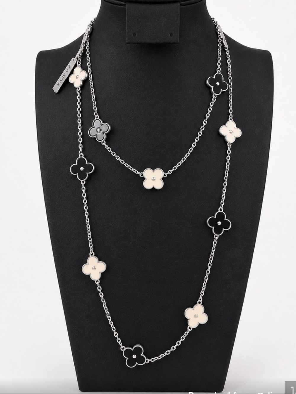 Two-Tone Flower Station Necklace - Black & Cream